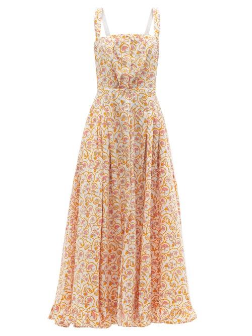 Ladies Beachwear Thierry Colson - Rossana Floral-print Cotton-poplin Maxi Dress - Womens - Yellow Print