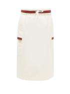 Matchesfashion.com Gucci - Web-striped Side-pocket Cotton Skirt - Womens - Ivory Multi