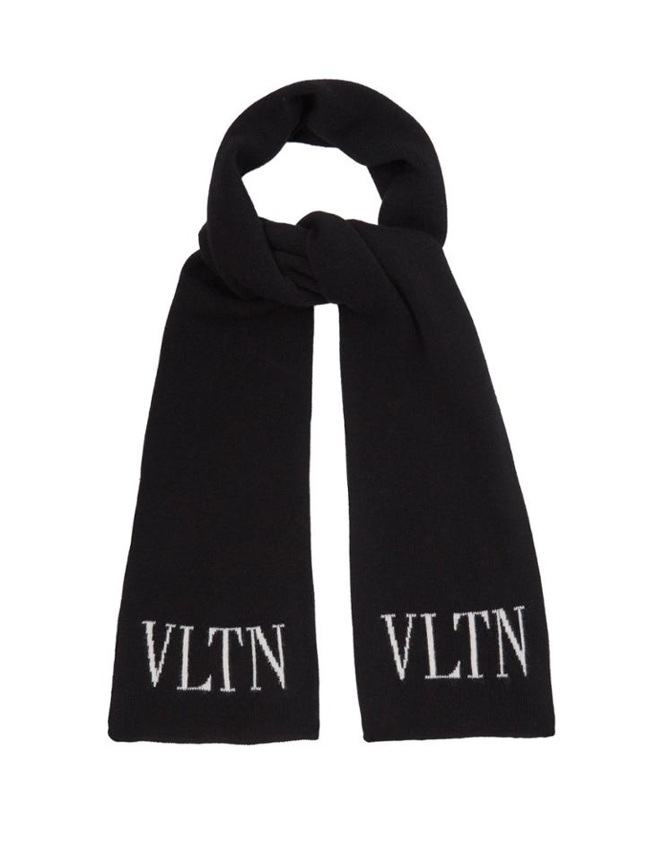 Valentino Logo-intarsia Wool And Cashmere-blend Scarf