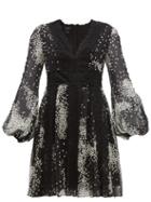 Matchesfashion.com Giambattista Valli - Square Print Lace Trim Silk Georgette Dress - Womens - Black White