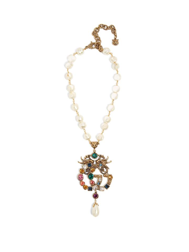 Gucci Gg Crystal And Faux-pearl Embellished Necklace