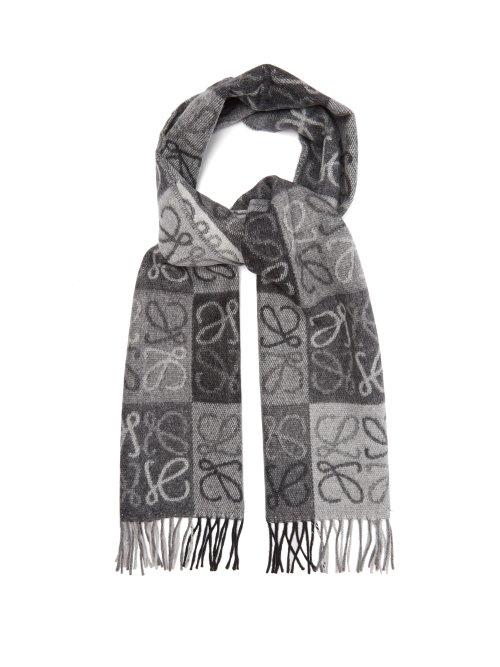 Matchesfashion.com Loewe - Monogram Intarsia Wool And Cashmere Blend Scarf - Mens - Black White
