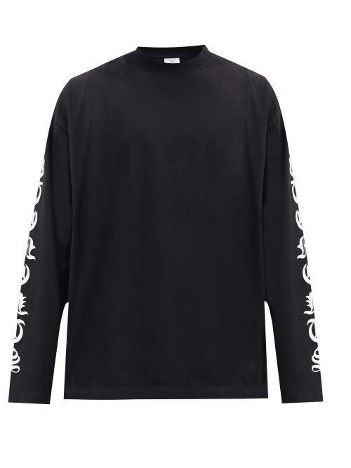 Matchesfashion.com Vetements - Long-sleeved Logo-print Cotton-jersey T-shirt - Mens - Black