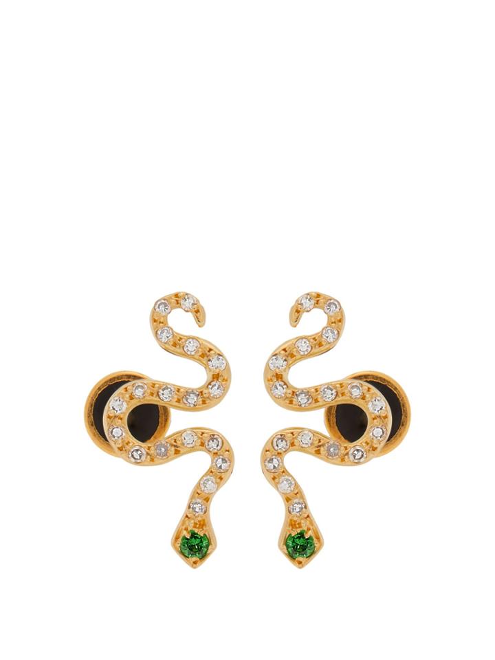 Ileana Makri Diamond, Yellow-gold & Tsavorite Snake Earrings