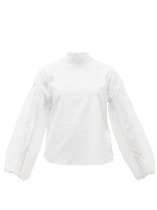 Matchesfashion.com Noir Kei Ninomiya - Tulle-sleeve Cotton-poplin Shirt - Womens - White