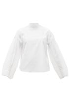Matchesfashion.com Noir Kei Ninomiya - Tulle-sleeve Cotton-poplin Shirt - Womens - White