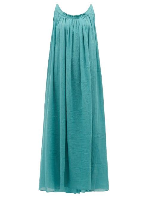 Matchesfashion.com Loup Charmant - Gathered Scoop Back Cotton Poplin Maxi Dress - Womens - Blue