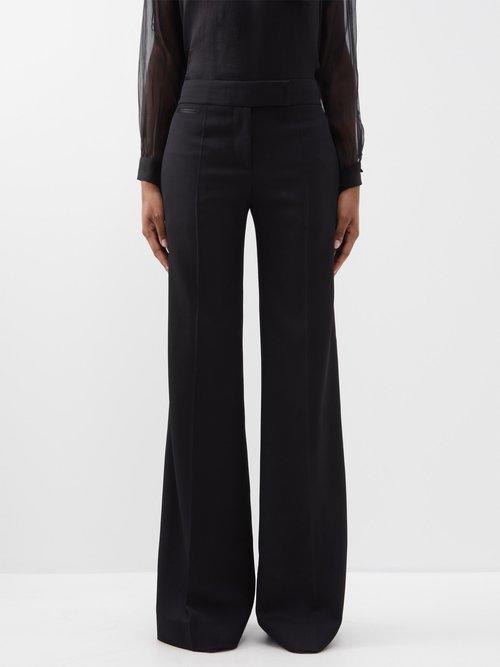 Tom Ford - Wide-leg Wool Grain-de-poudre Tuxedo Trousers - Womens - Black