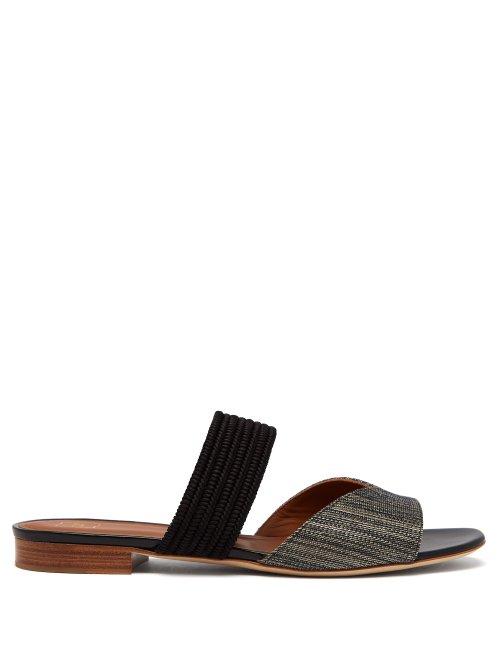 Matchesfashion.com Malone Souliers - Rodena Woven Raffia And Canvas Slides - Womens - Dark Grey