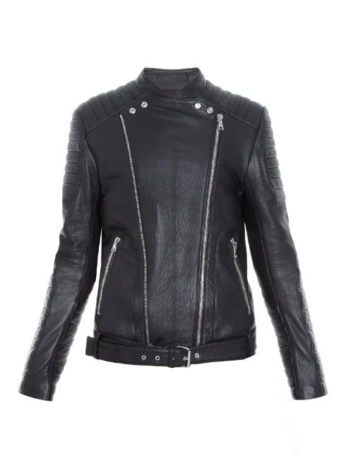 Balmain Ribbed-panel Leather Biker Jacket