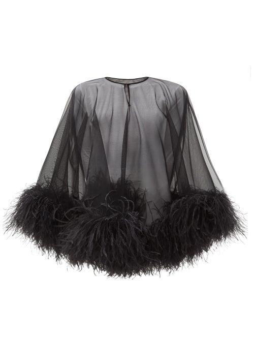 Matchesfashion.com Maison Margiela - Feather-trim Mesh Cape - Womens - Black