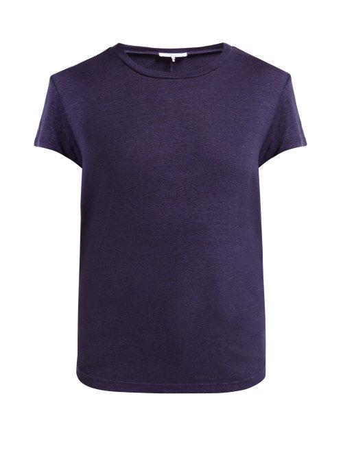 Matchesfashion.com Frame - Slubbed Linen Jersey Crew Neck T Shirt - Womens - Navy