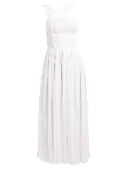 Matchesfashion.com Gabriela Hearst - Norah Asymmetric Pleated Cotton Dress - Womens - White