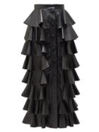 Matchesfashion.com Saint Laurent - Ruffled Leather Midi Skirt - Womens - Black
