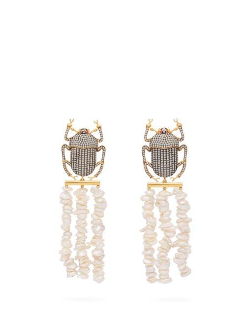 Matchesfashion.com Begum Khan - Pharoah Gold Plated & Pearl Clip Earrings - Womens - White