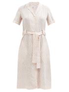 Ephemera - Wave-print Linen-voile Shirt Dress - Womens - Pink Print