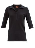 Ladies Beachwear Albus Lumen - Cotton-blend Terry Polo Top - Womens - Black