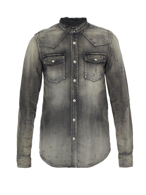 Matchesfashion.com Balmain - Western Distressed Denim Shirt - Mens - Black
