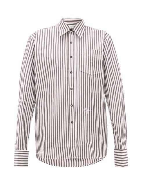 Matchesfashion.com Wales Bonner - Logo Embroidered Striped Cotton Poplin Shirt - Womens - Brown White
