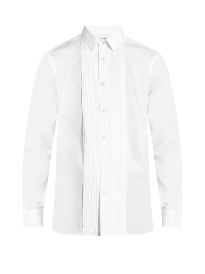 Saint Laurent Pleated-front Cotton-poplin Dinner Shirt