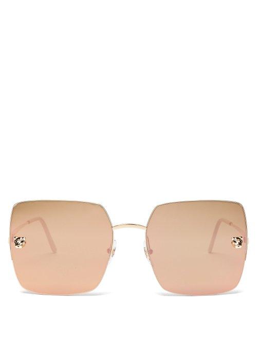 Matchesfashion.com Cartier Eyewear - Panthre Mirrored Square Lens Sunglasses - Womens - Gold