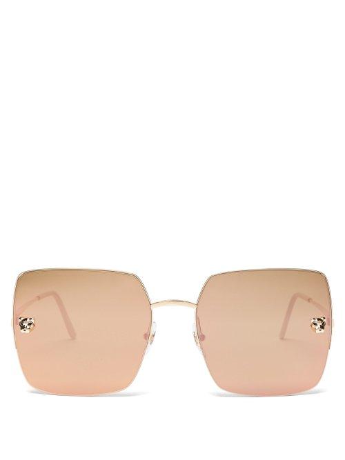 Matchesfashion.com Cartier Eyewear - Panthre Mirrored Square Lens Sunglasses - Womens - Gold