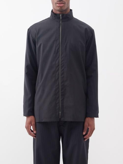 By Walid - Tino Pinstriped Wool Zip Shirt - Mens - Black