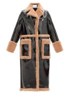 Matchesfashion.com Stand Studio - Aubrey Faux-leather And Shearling Coat - Womens - Black Beige