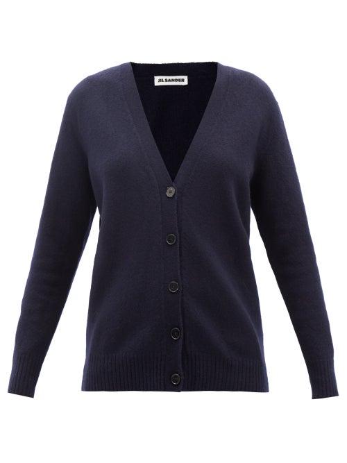 Jil Sander - V-neck Fleece-merino Cardigan - Womens - Dark Navy