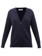 Jil Sander - V-neck Fleece-merino Cardigan - Womens - Dark Navy