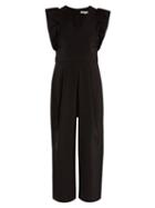 Matchesfashion.com Tibi - Ruffled Sleeve V Neck Faille Cropped Jumpsuit - Womens - Black
