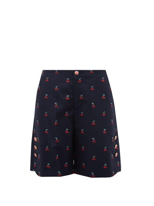 Matchesfashion.com Gucci - Cherry Fil Coup Cotton Blend Shorts - Womens - Navy Multi