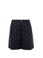 Matchesfashion.com Gucci - Cherry Fil Coup Cotton Blend Shorts - Womens - Navy Multi