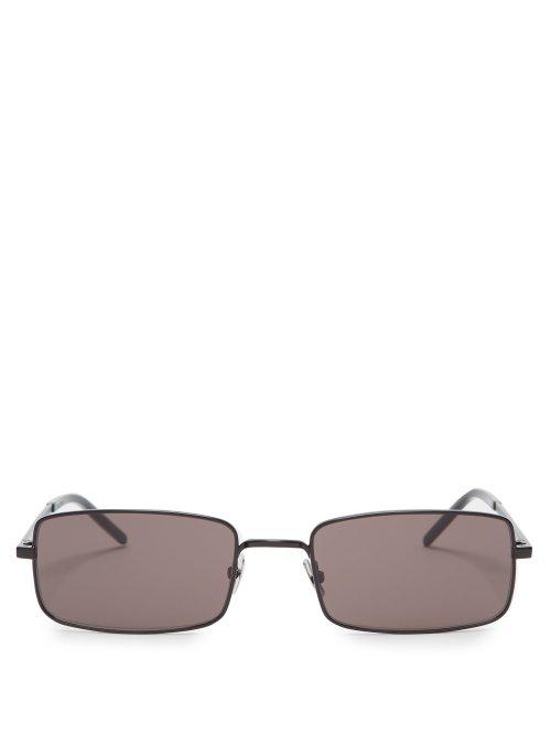 Matchesfashion.com Saint Laurent - Rectangle Frame Metal Sunglasses - Womens - Black