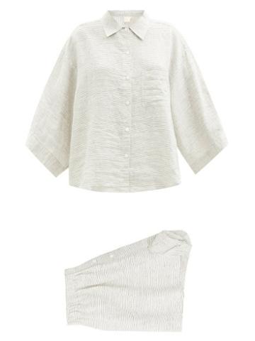 Deiji Studios - 03 Short Striped Linen Pyjamas - Womens - Light Grey