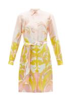 Matchesfashion.com Emilio Pucci - Tropicana-print Silk-satin Shirt Dress - Womens - Pink Print