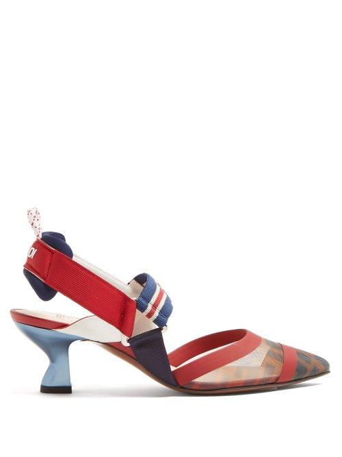 Matchesfashion.com Fendi - Colibri Ff Print Mesh Slingback Pumps - Womens - Red Multi