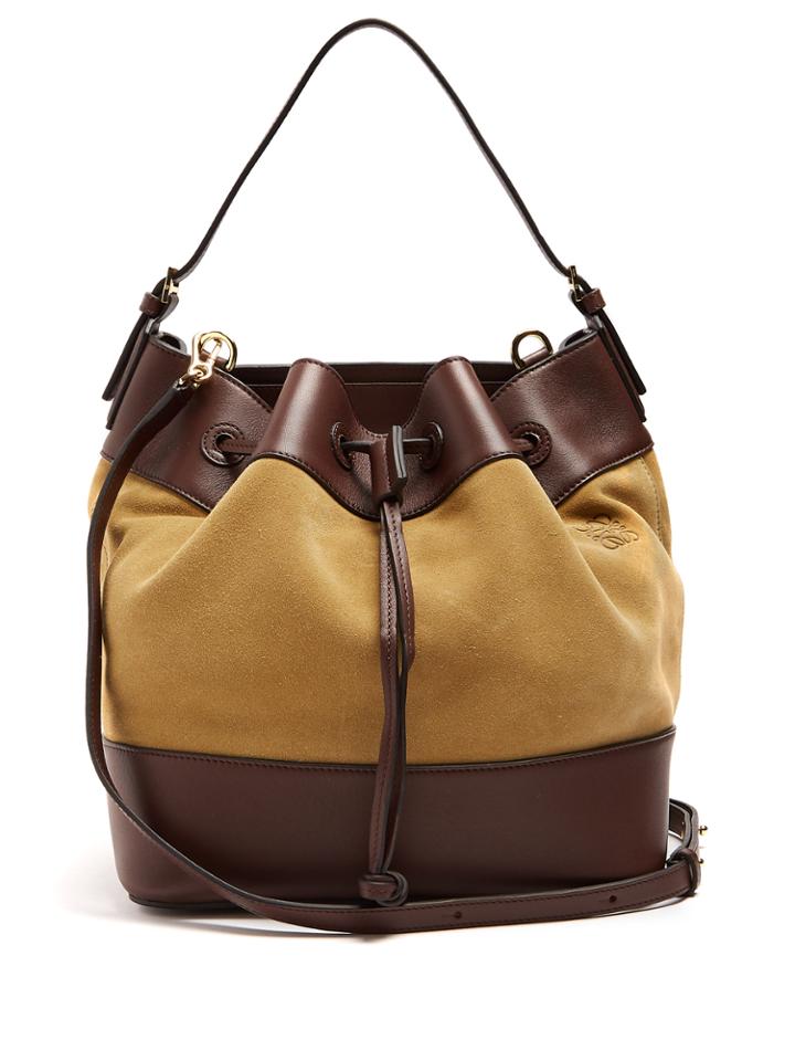 Loewe Midnight Smooth Leather-trimmed Suede Bucket Bag
