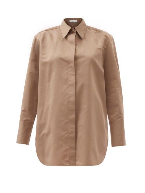 The Row - Xime Cotton-blend Poplin Shirt - Womens - Tan
