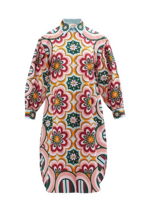 Ladies Beachwear La Doublej - Ciccio-print Cotton Shirt Dress - Womens - Pink Multi