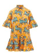 La Doublej - Choux Crazy Tiger-print Cotton Mini Shirt Dress - Womens - Orange Print