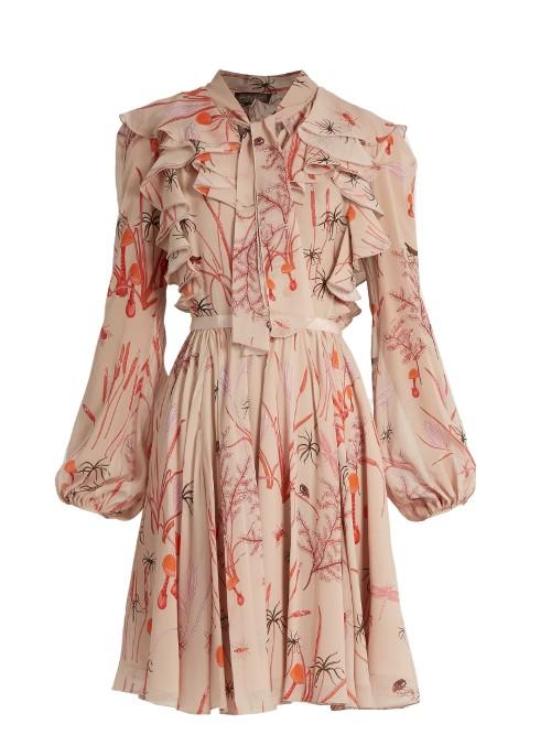 Giambattista Valli Ruffle-trimmed Mushroom-print Silk-georgette Dress