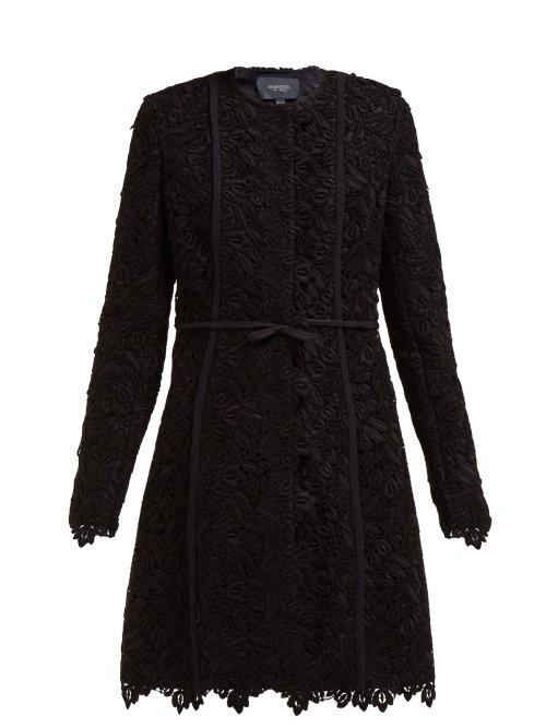 Matchesfashion.com Giambattista Valli - Bow Trim Cotton Blend Guipure Lace Coat - Womens - Black