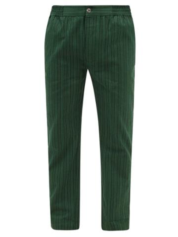 P. Le Moult - Striped Herringbone-cotton Pyjama Trousers - Mens - Green Stripe