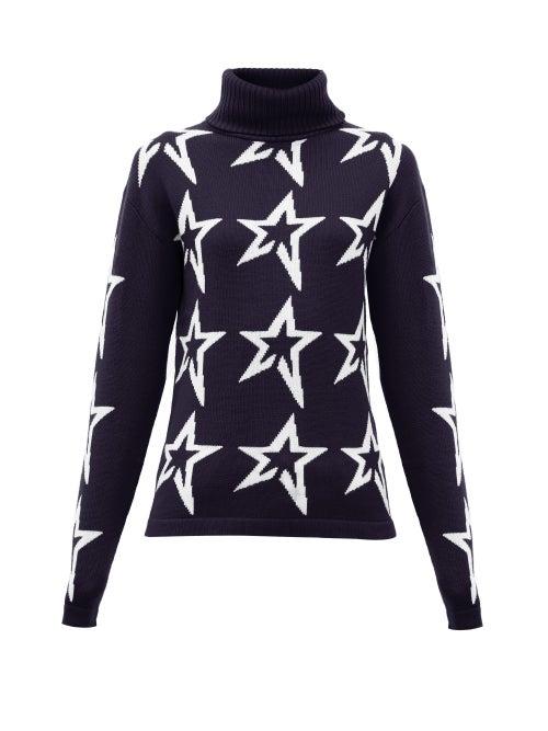 Matchesfashion.com Perfect Moment - Stardust Star Intarsia Roll Neck Wool Sweater - Womens - Navy Print