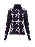 Matchesfashion.com Perfect Moment - Stardust Star Intarsia Roll Neck Wool Sweater - Womens - Navy Print