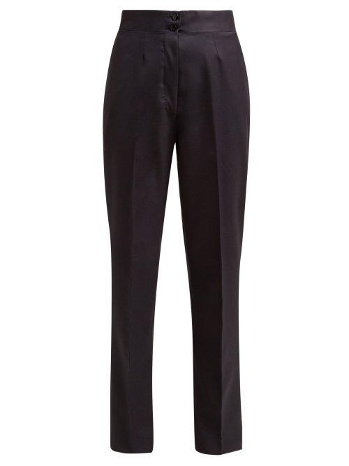 Matchesfashion.com Giuliva Heritage Collection - Dorothea High Rise Wool Twill Trousers - Womens - Navy