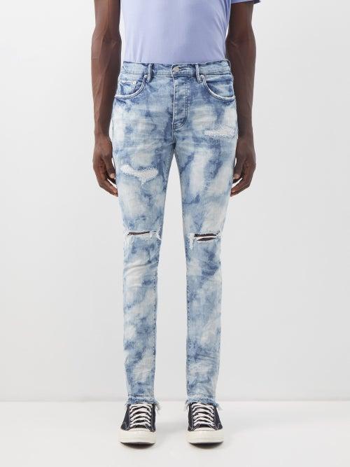 Purple Brand - P001 Bleached Distressed Slim-leg Jeans - Mens - Light Blue