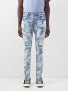 Purple Brand - P001 Bleached Distressed Slim-leg Jeans - Mens - Light Blue