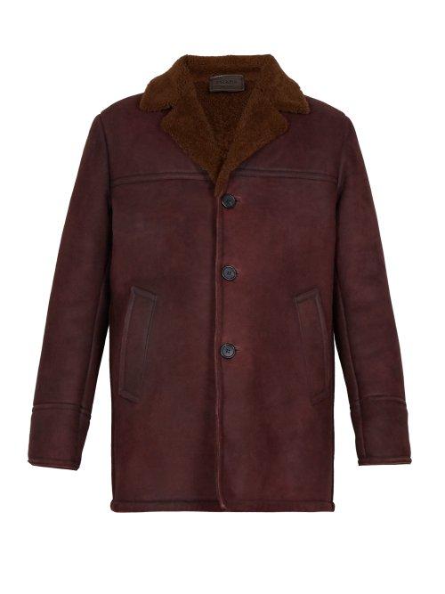 Matchesfashion.com Prada - Three Button Shearling Jacket - Mens - Burgundy